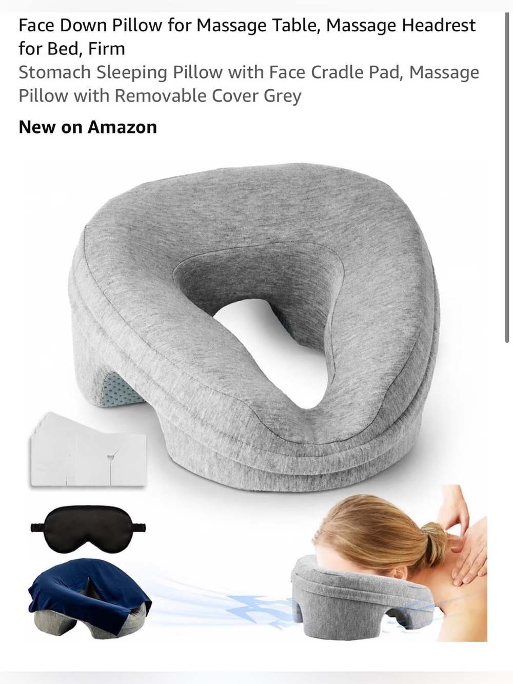 Grey Face-Down Massage Pillow for Women - Supportive Massage Headrest